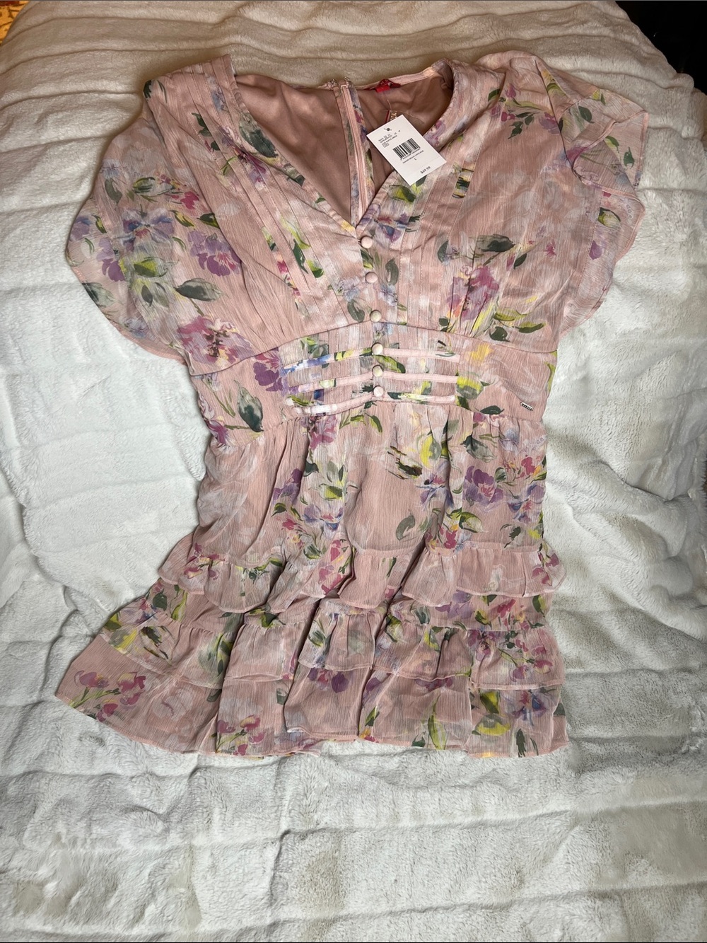 Guess Light Pink Floral Ruffle Dress
